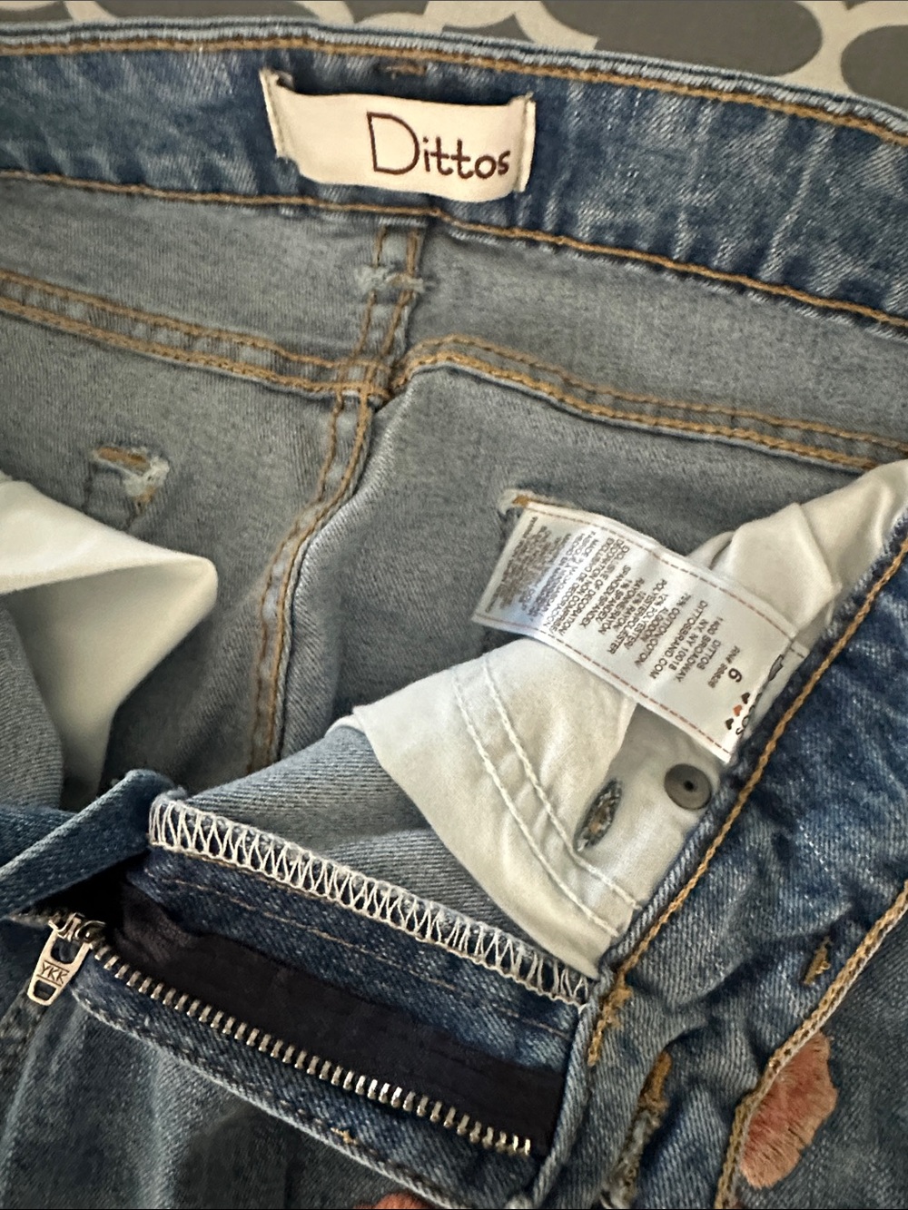 Dittos Light Blue Denim Straight-Leg Jeans with Pink and Peach Floral Embroidery - Picture 2 of 5